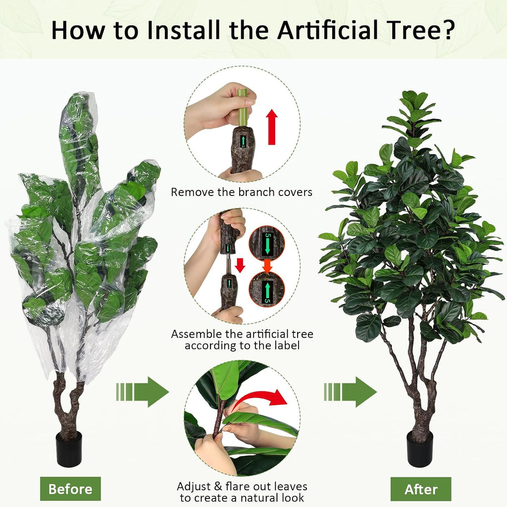 8FT Faux Fiddle Leaf Fig Tree Artificial Plants Indoor Ficus Lyrata Trees