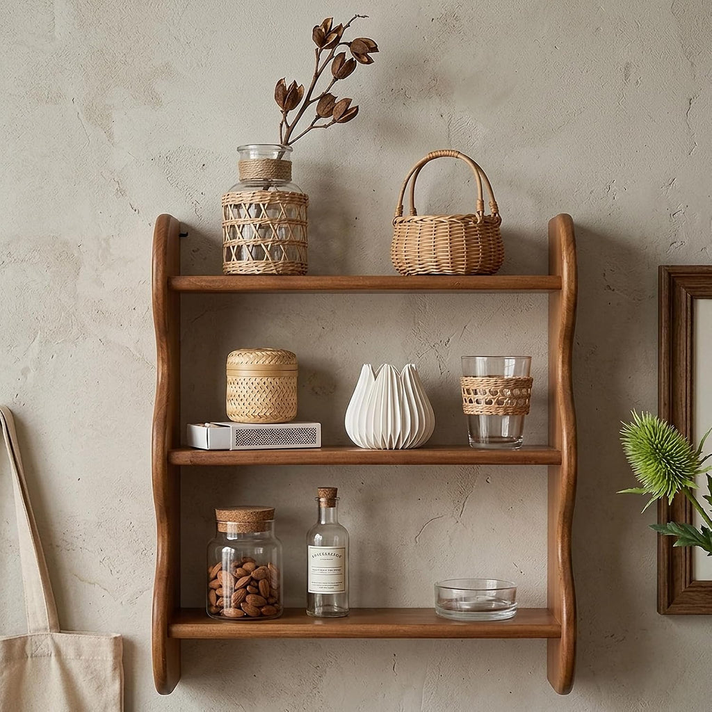 Floating Shelves For Wall - 100% Solid Wood Wall Shelf 3-Tier, Vintage Shelf Wall Mounted Storage Rack, Farmhouse