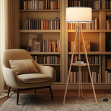 Floor Lamp with 3 Light Modes Adjustable - Wood Tripod Floor Lamp Modern LED Standing Lamp with Dimmable Brightness, Burlywood