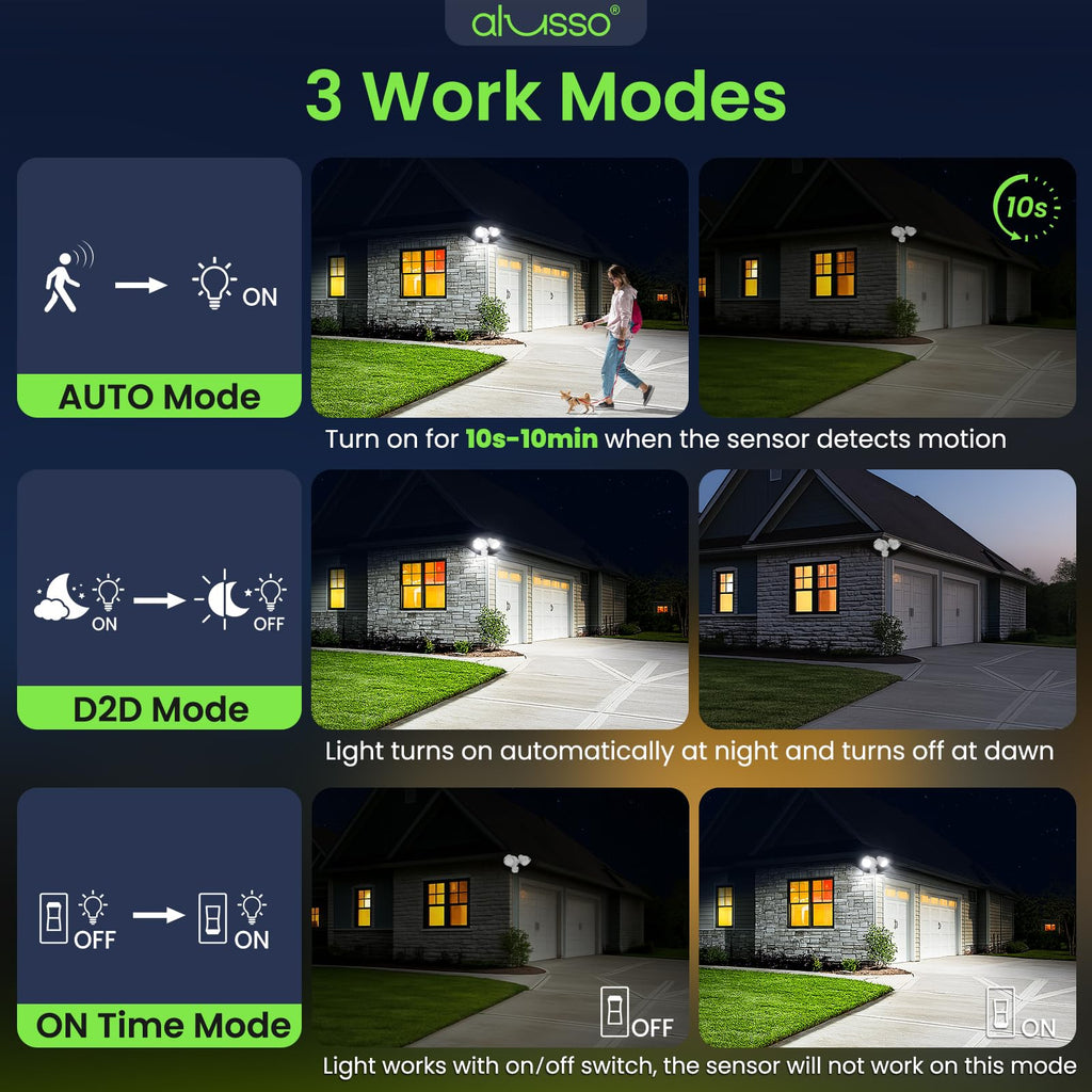 Motion Sensor Outdoor Lights, 30W Flood Lights Outdoor 120V, 3 Modes (Dusk to Dawn/Auto/On Time), 3CCT