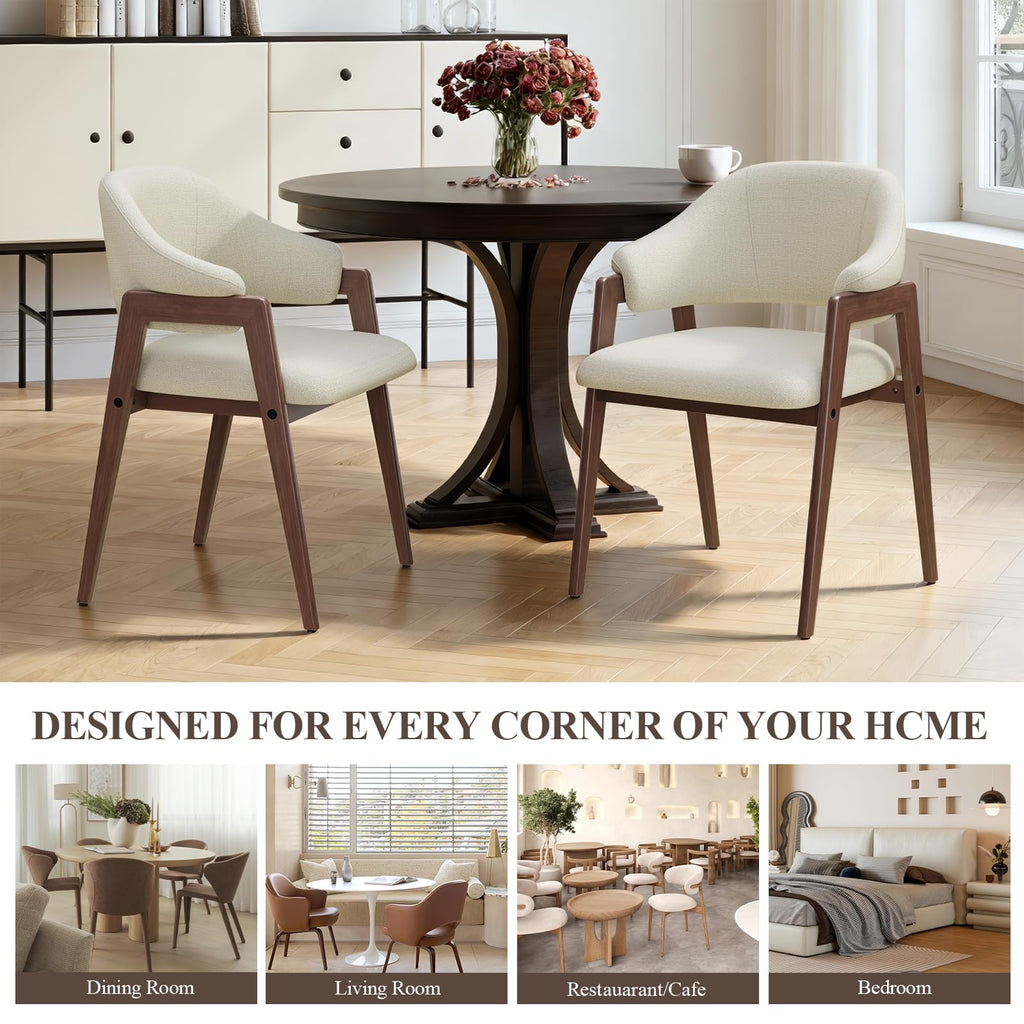 Wooden Set of 4, Modern Fabric Upholstered Dining Room Chair, Kitchen Side Chairs, Farmhouse Dinner Chair with Curved