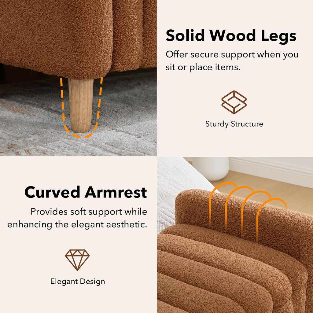 63.4" Storage Ottoman Bench, Flip-Top End of Bed Bench (Caramel) | Teddy Upholstered Entryway Bench, Channel Tufted