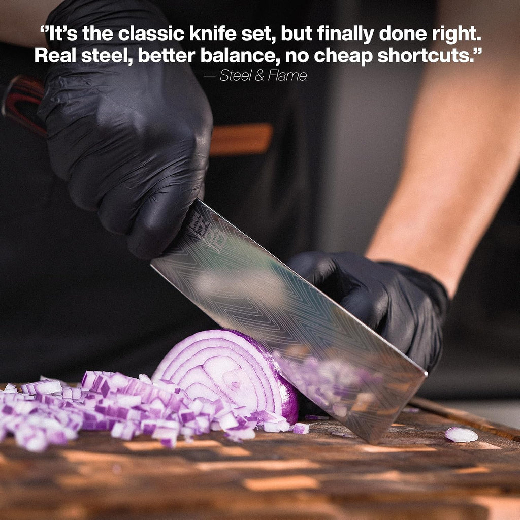 New Reinforced Carbon Steel Japanese Kitchen Knife Set - DiamondRazor Series - Ultra Sharp Japanese Knife Set & Chef