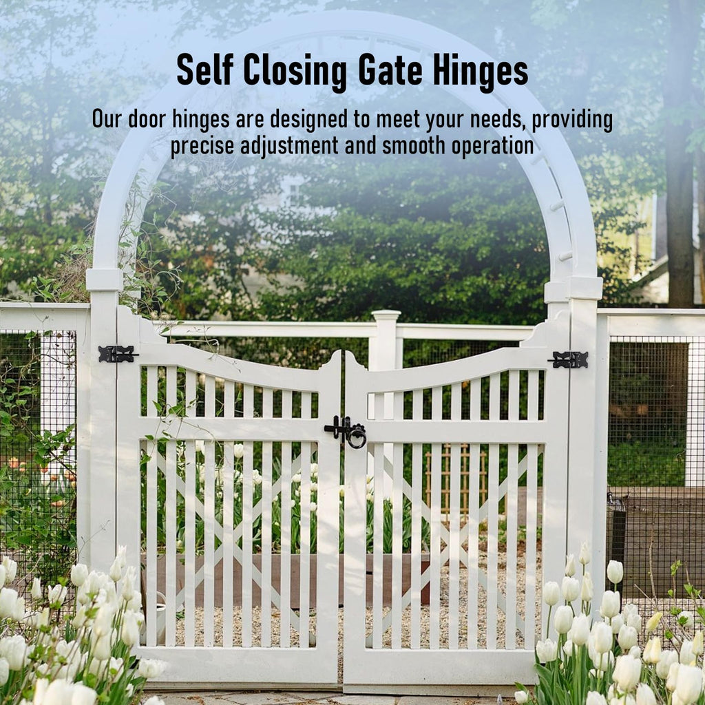 Self Closing Gate Hinges, 90 Degree Adjustable Hinges, Black, 2 Pack