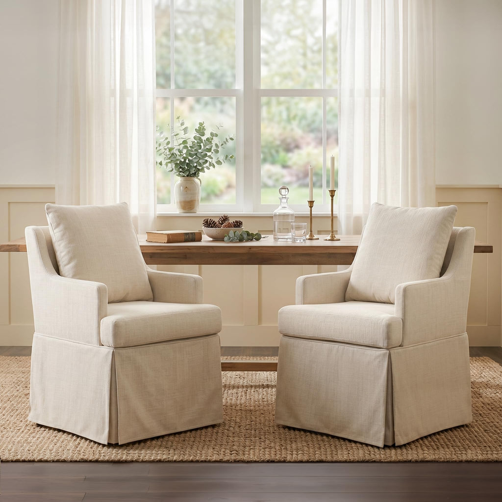 Upholstered Dining Chairs, Modern Kitchen Chair Dining Room Chair with 4 Casters, Linen Armchair Reading Room Living
