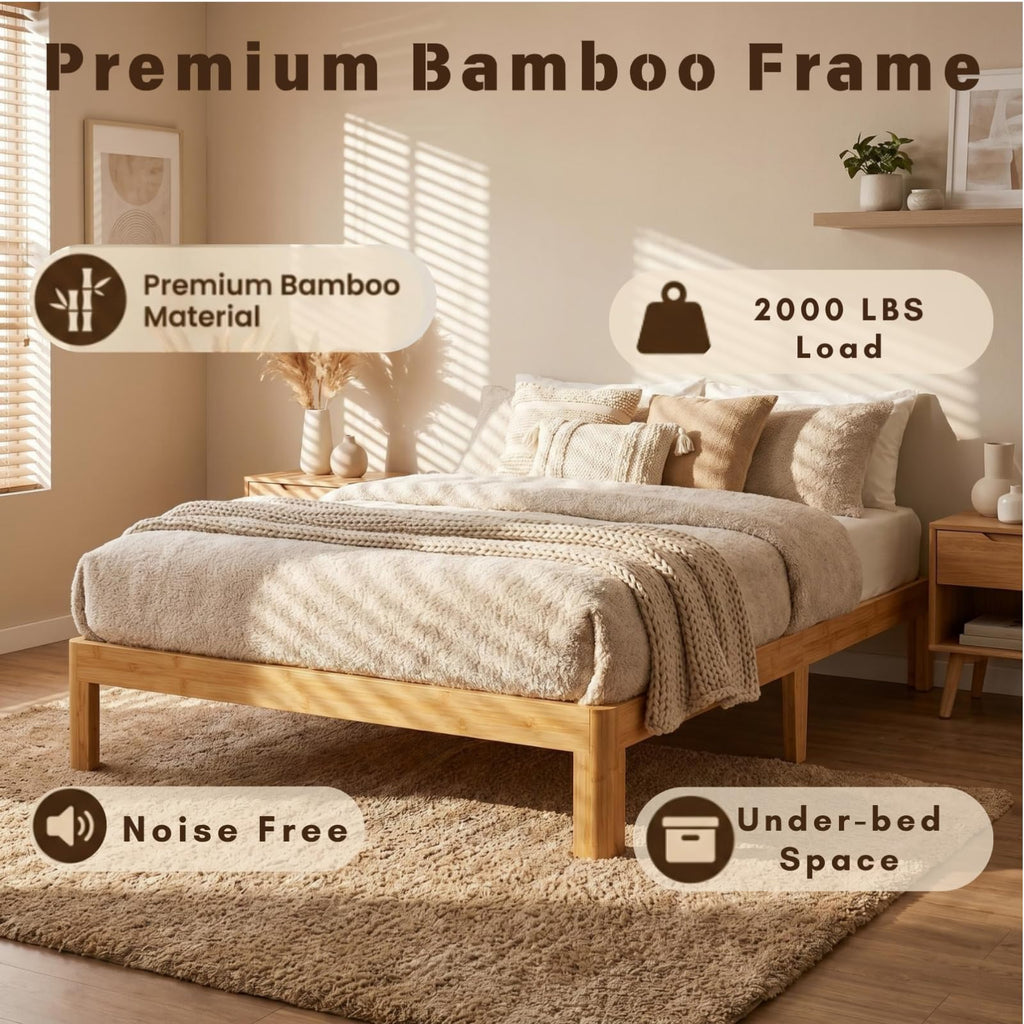 12 inch Bamboo Solid Wood Twin Bed Frame Apartment