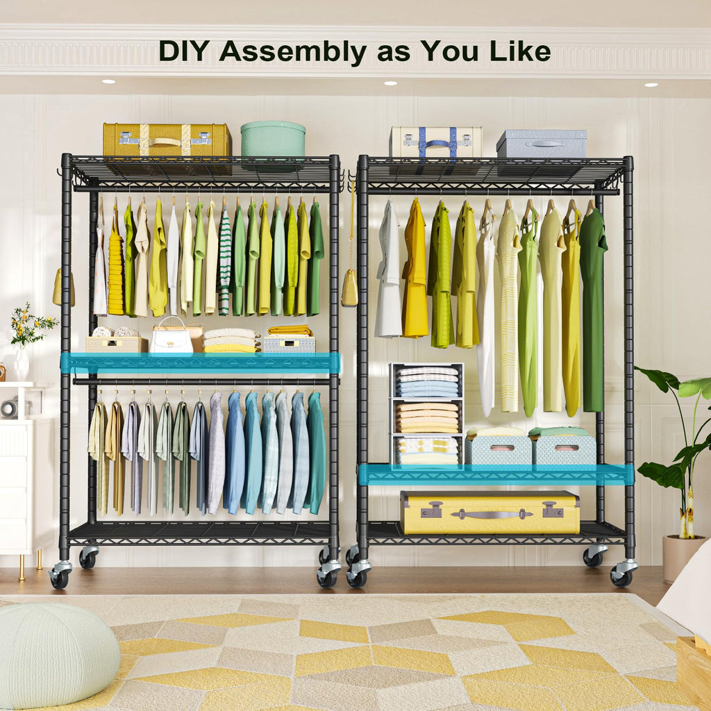 Rolling Clothes Rack, Clothing Racks for Hanging Clothes, Black