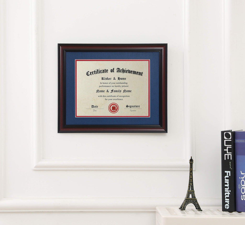 8.5x11 Certificate Frame Cherry with Navy Red Rim Mat