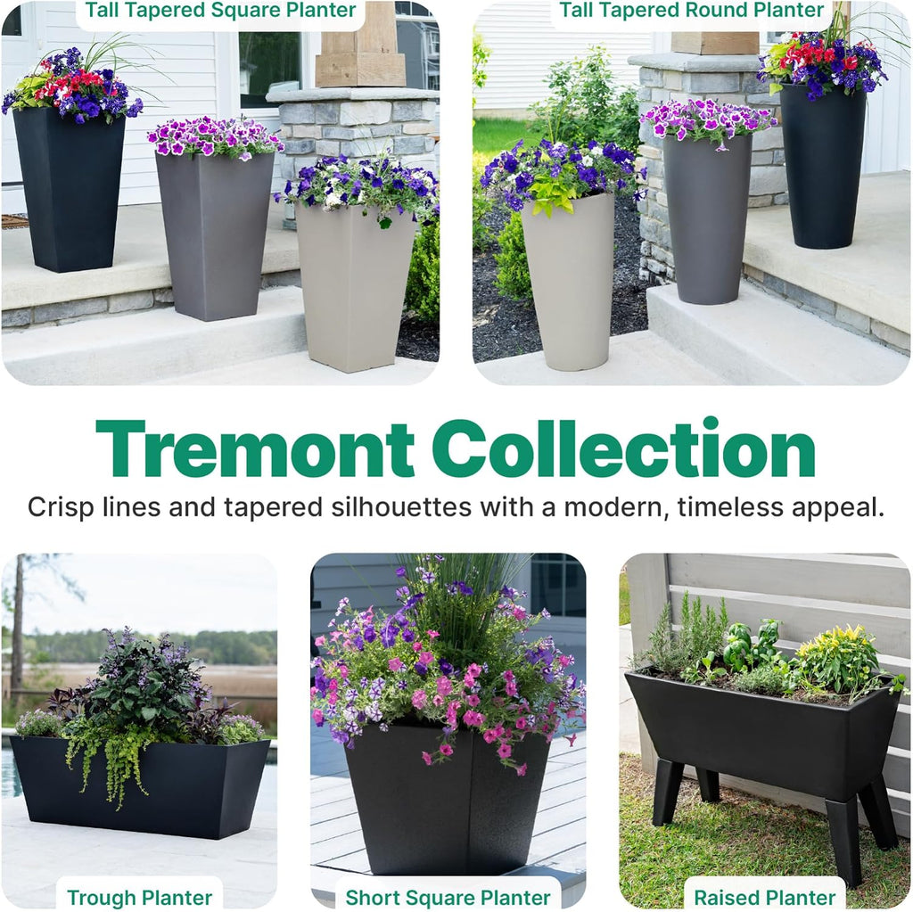 Tremont Tall Round Tapered Planter 2-Pack, 28 in Resin Planters, Self-Watering, Onyx Black