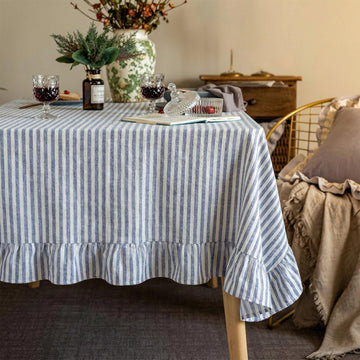 Cotton Striped Tablecloth Rectangle 52" X 70" Blue White