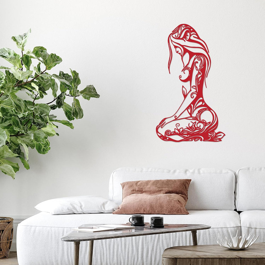Abstract Metal Wall Art Minimalist Line Sculpture.Red.