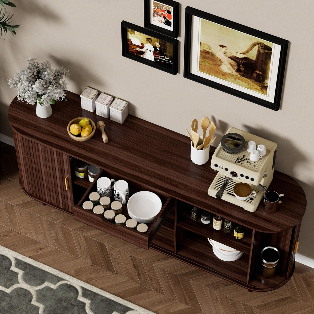 71" Sideboard Buffet Cabinet with Storage, Large Credenza with Sliding Doors and 1 Drawer, Mid Century Modern Coffee