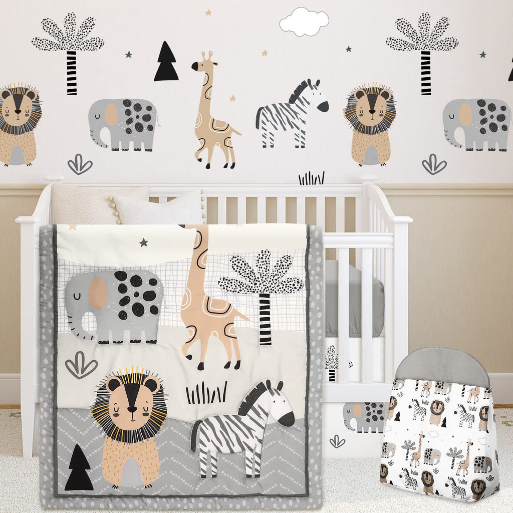 4 Piece Safari Animal Crib Bedding Set with Skirt Blanket Sheet