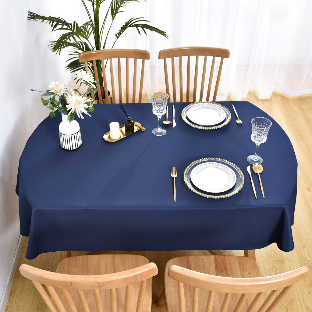 Oval Tablecloth 60 x 84 Inch Washable Fabric Table Cloth Solid Navy Blue Table Cover for Dining Wedding Party Banquet