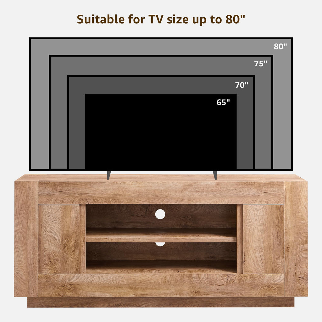 Modern 70" TV Stand for 80" TV, Thick Block Media Console, Light Oak