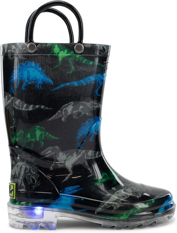 Kids Lighted Waterproof Pull On Rain Boot for Boys and Girls