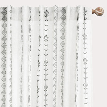 Black and White Boho Sheer Curtains Living Room, Modern Farmhouse Light Filtering Linen Aztec Floral Design Pattern