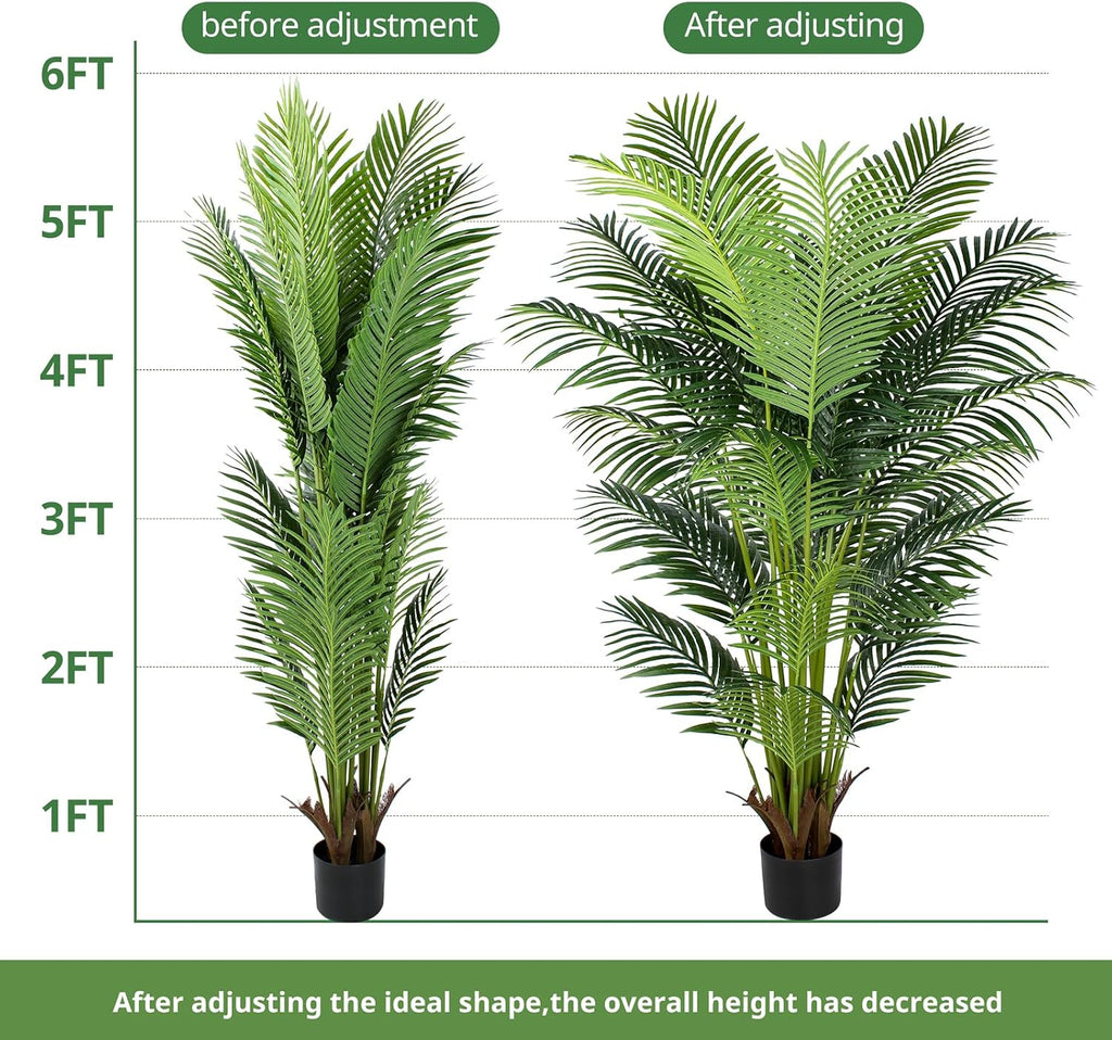 6 Ft Artificial Tropical Palm Tree With 24 Removable Leaves - Large Faux Plant for Indoors and Outdoors, Silk