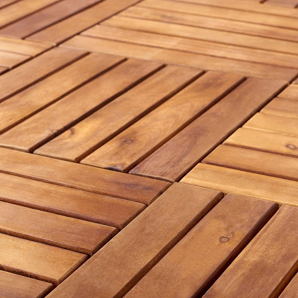Outdoor Collection Osaka Natural Acacia Wood 6-Slat Interlocking Floor Tile Patio Deck 12 x 12-inch (Set of 10)