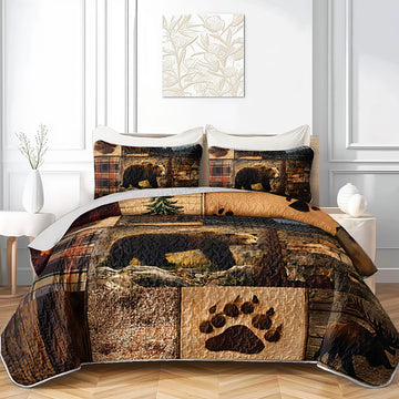 Rustic Brown Bear Quilts Bedding 3Pcs Wild Animal Deer Quilt Bed Set