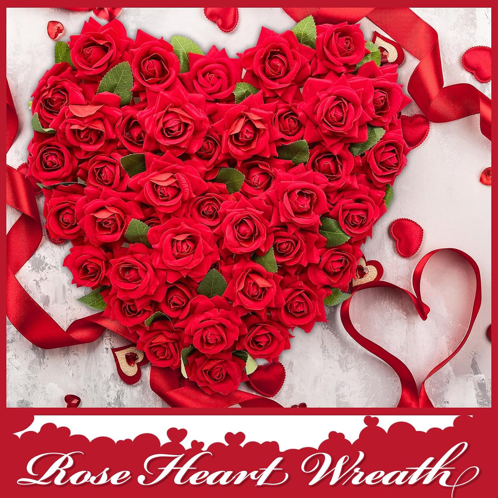 Valentines Day Heart Wreath Red Rose Heart Wreaths Valentines Heart Shaped Wreath for Door with Red Bow Valentines
