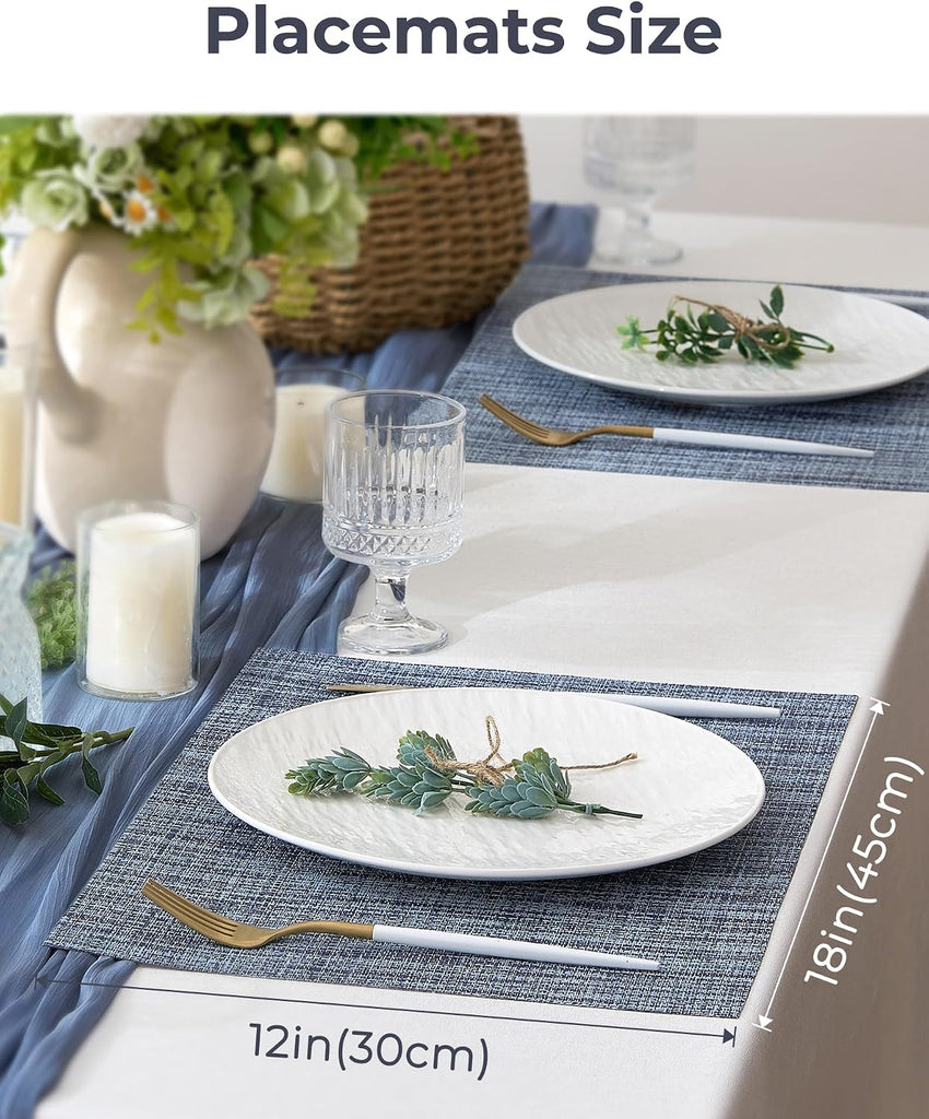 Woven Vinyl Placemats, Deep Navy - Set of 4