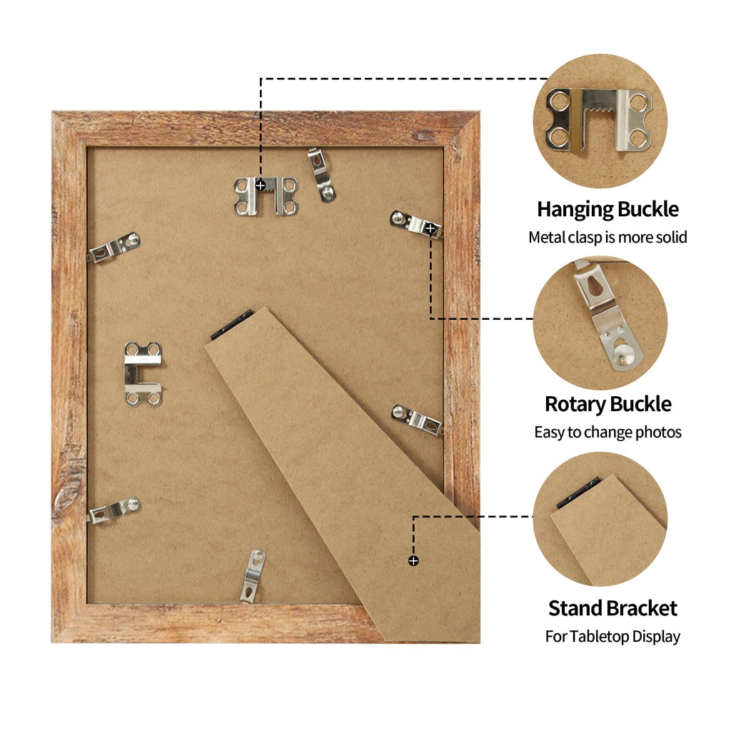 8.5x11 Picture Frame Set of 2, Rustic Brown Certificate Frame with High Definition Real Glass, Wood Photo Frames 8.5