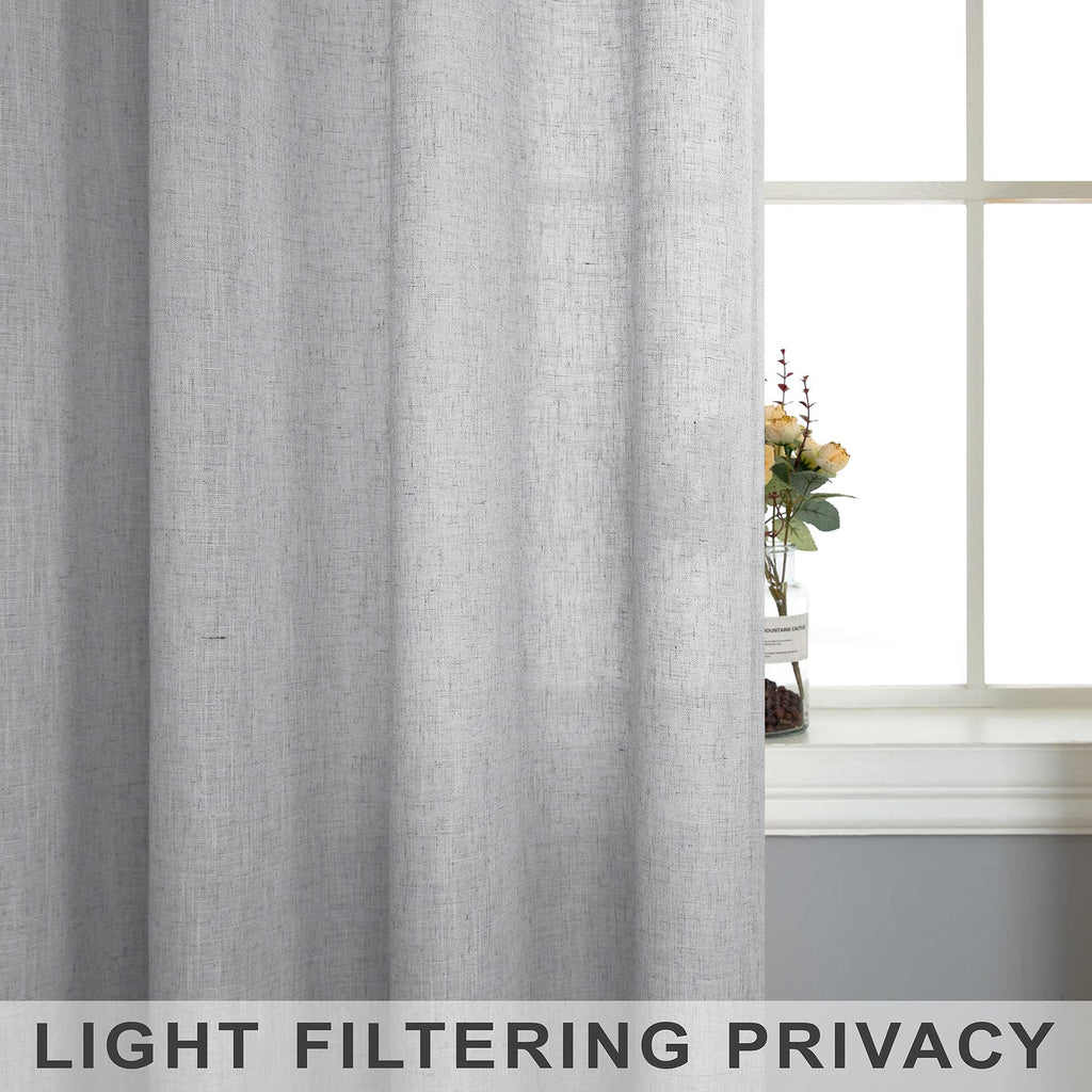 102 Inch Curtains Bedroom 2 Panels Rod Pocket Long Drapes Light Filter Semi Sheer Linen Light Grey Curtain Sliding