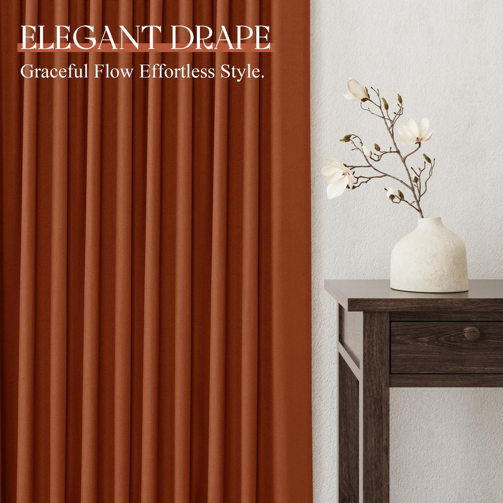 Terracotta Linen Curtains 84 Inch Long 2 Panels