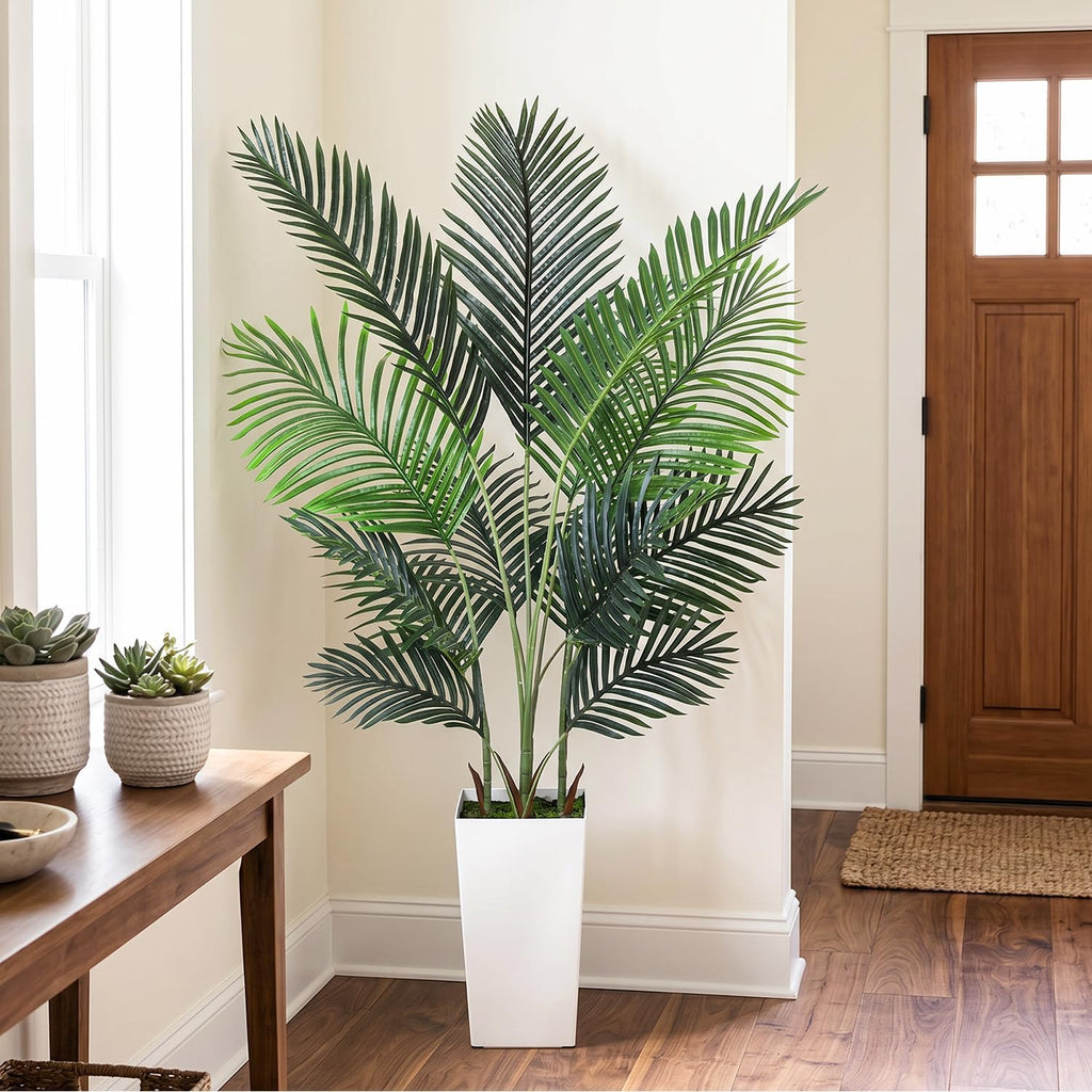Artificial Palm Tree 5ft Tall Realistic Faux Palm Plant with Nursery Pot Living Room Decor Easy Setup Low Maintenance
