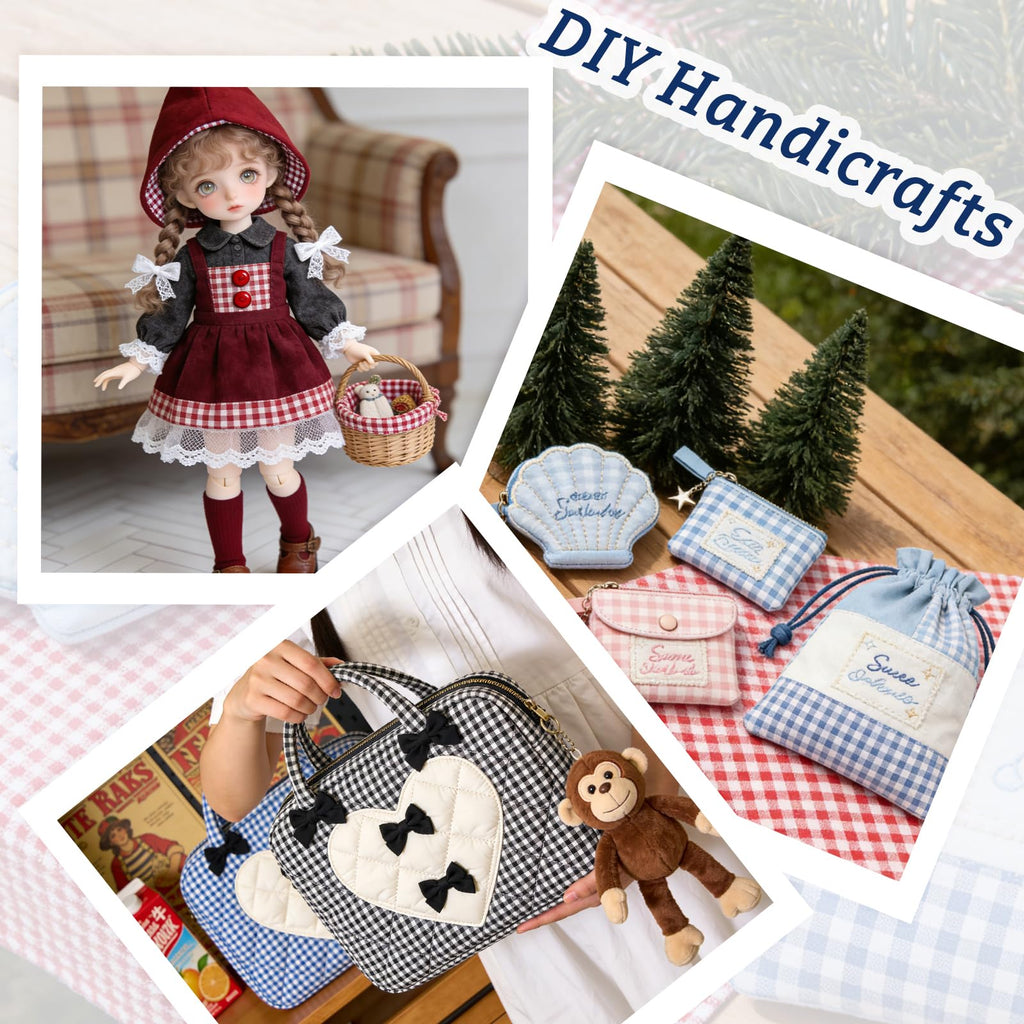 57"W x 36"L Gingham Poly-Cotton Fabric Cut By The Yard, Checkered Plaid Vintage Fabric for DIY, Homespun