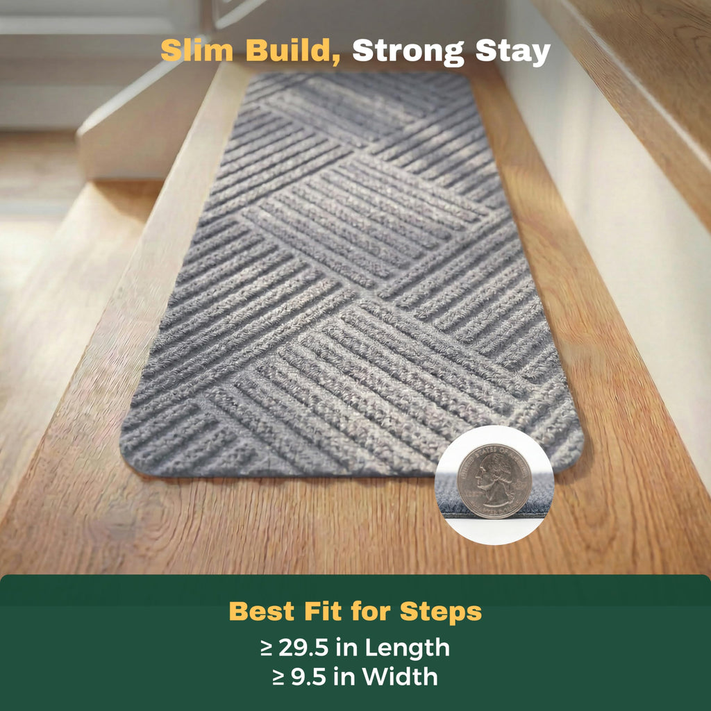 Woven Stair Treads for Wooden Steps, 15 Pack, 8" x 30", Light Gray