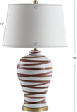29" Brown/White Ceramic Table Lamp Bedroom Office, Modern Coastal Bedside Lamp with White Linen Shade