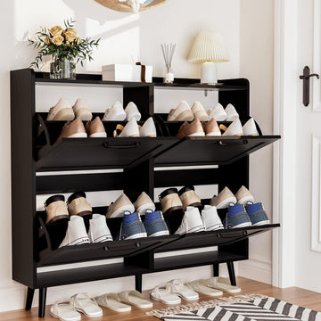 Shoe Storage Cabinet with 4 Flip Drawers, Freestanding Shoe Organizer with Adjustable Shelf & Anti-Tipping Device