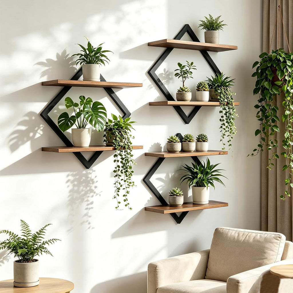 Set of 3 Floating Wall Shelves for Plants, Brown | Wall Planters for Indoor Plants, Wall Plant Holder, Plant Stand