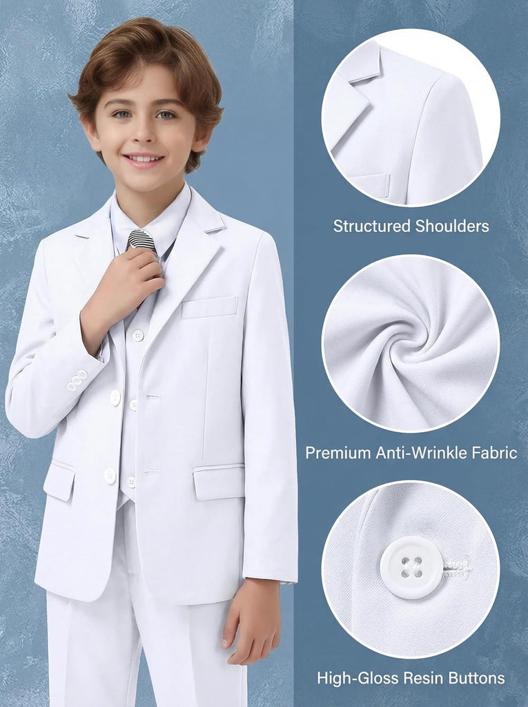 Boys Formal Suit 5 Piece Set Slim Fit Tuxedo Suits Adjustable Waist