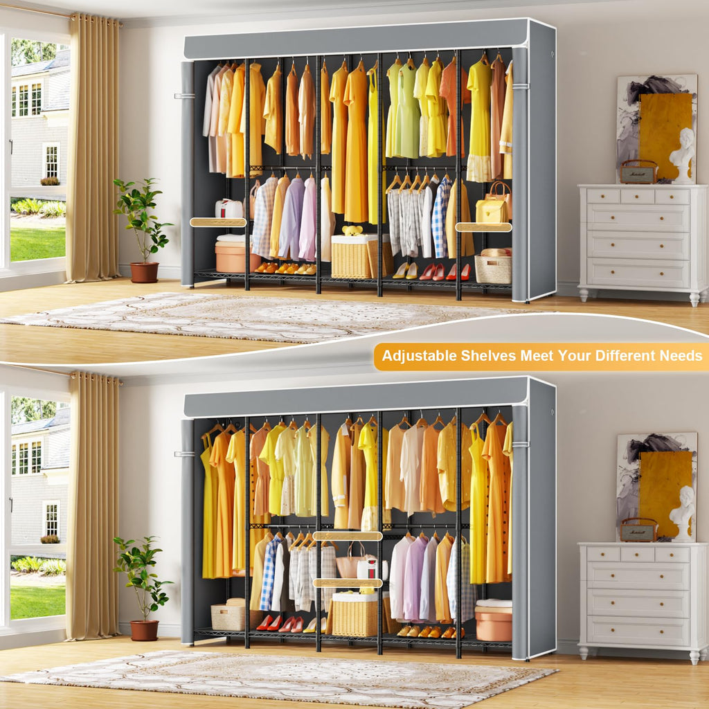 H50C Clothes Rack with Cover, Large Covered Clothing Rack, Gray