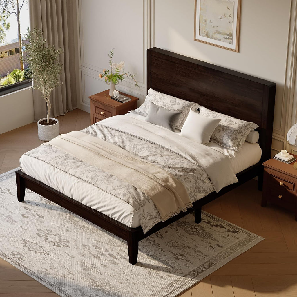 Queen Size Bamboo Bed Frame, Japanese Joinery, Midnight Black