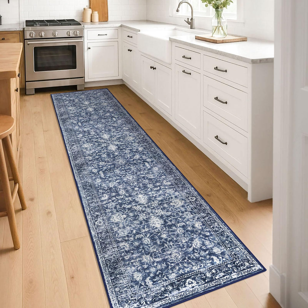 2x8 ft Runner Washable Runner Non-Slip Rug, Blue