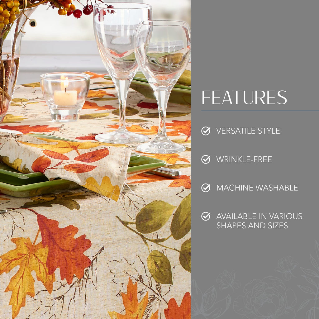 Autumn Leaves Fall Printed Tablecloth, Multicolor - 60"W x 144"L