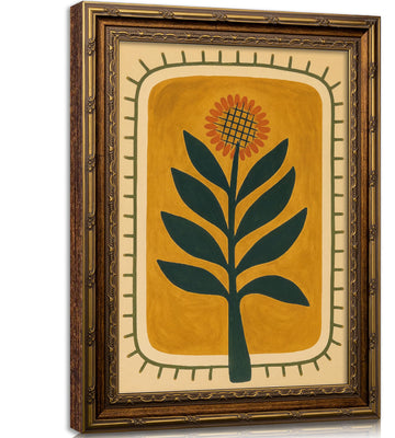 Vintage Gold Framed Sunflower Wall Art Mid Century Folk Art Print 16x24Inch