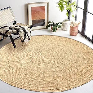 Hand Woven Natural Jute Braided Rug - 6' Round | Rustic Boho Farmhouse Reversible Area Rug, Study, or Patio | Solid