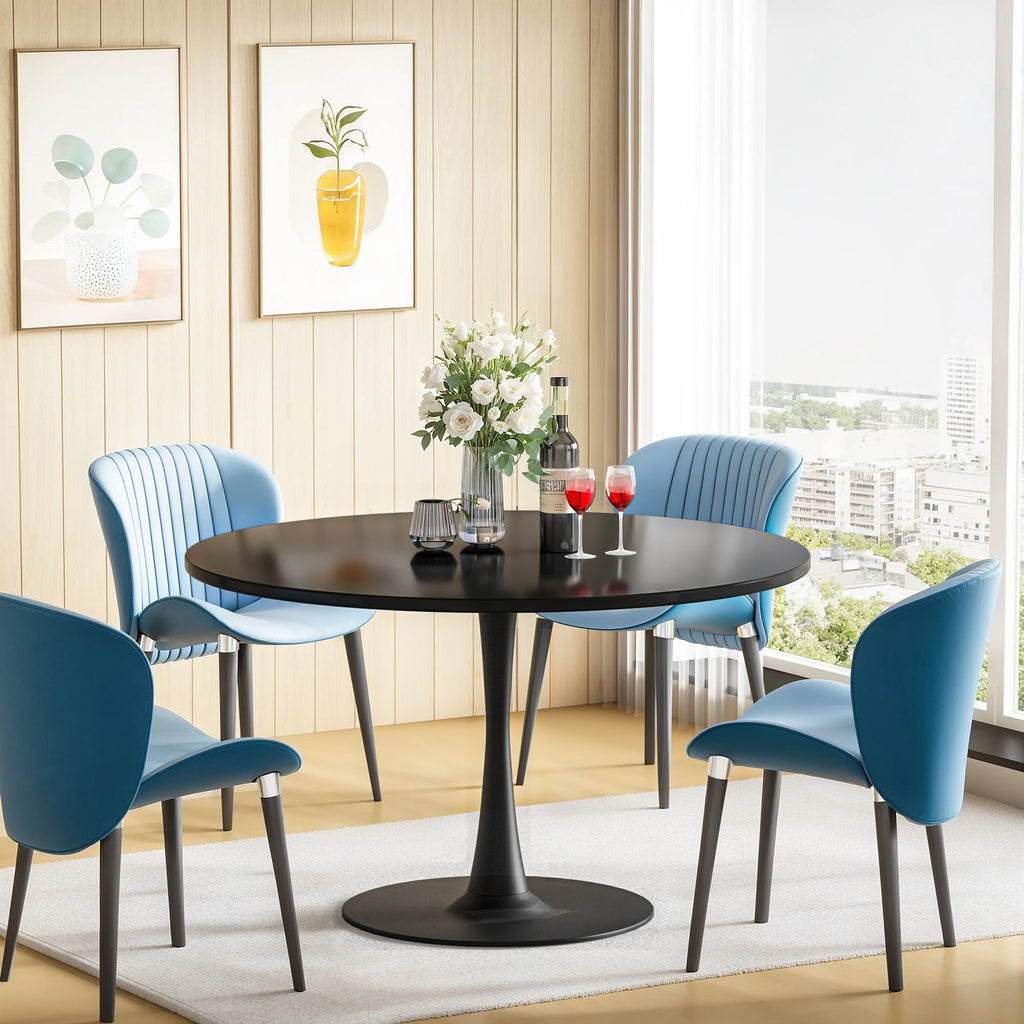 Inspired Saarinen Style Black Round Dining Table, 39.1" Tulip Kitchen Dining Table for 4-5 People with MDF Top & Pedestal Base, Mid-Century