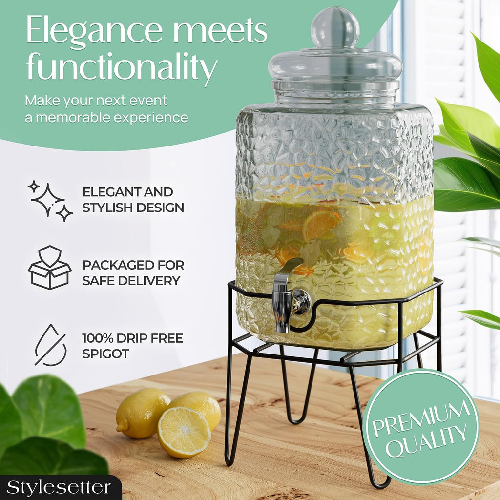 Glass Beverage Drink Dispenser w/Metal Stand, 1.5 Gallon