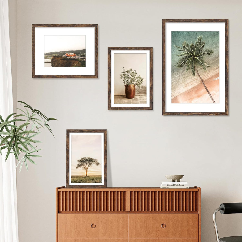 24x36 Picture Frame Set of 5, Rustic Brown Poster Frame, Display Pictures 20 x 30 with Mat or 24 x 36 Without Mat for