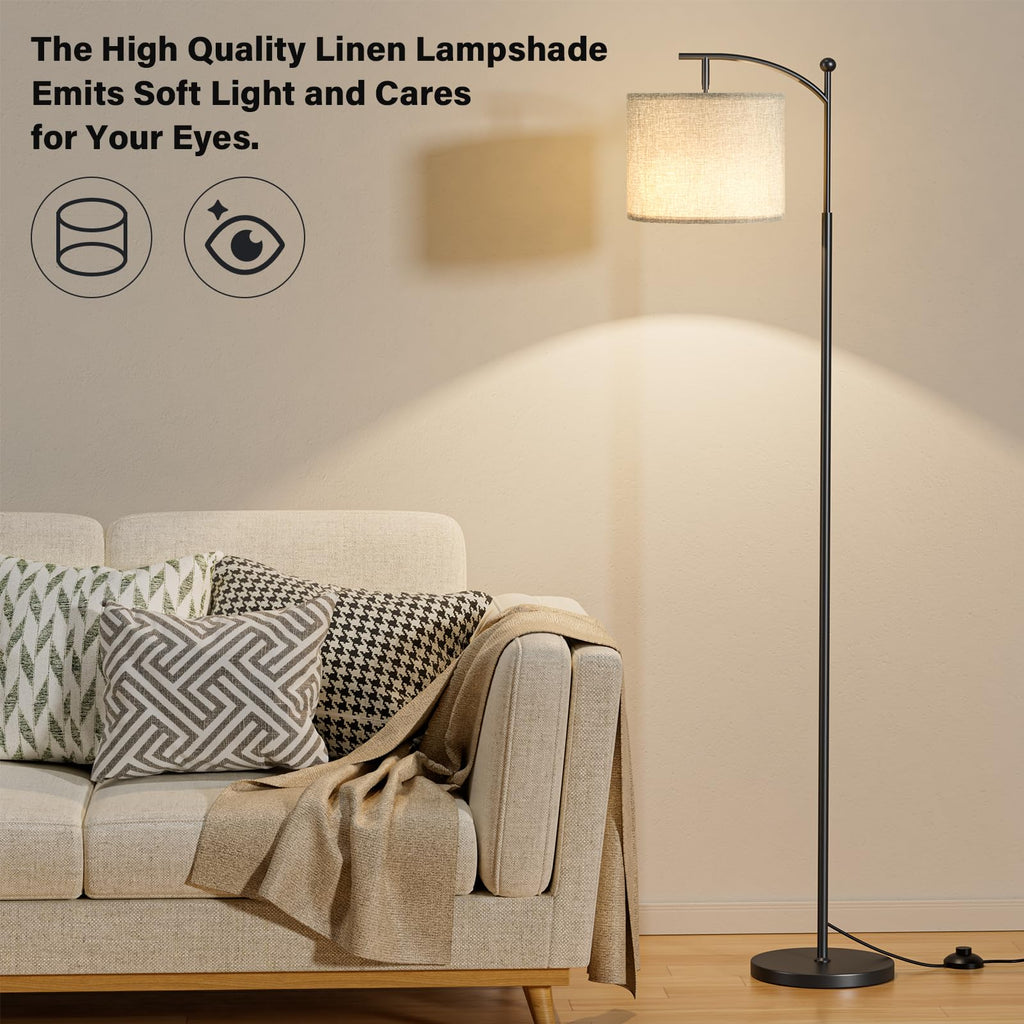 60" Floor Lamp with Remote and Stepless Dimmable Bulb, Grey Shade