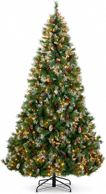 Christmas Tree Pre-Lit w/Viral Twinkling Lights, Pre-Decorated Artificial Frosted Pine Holiday Decoration w/ 250