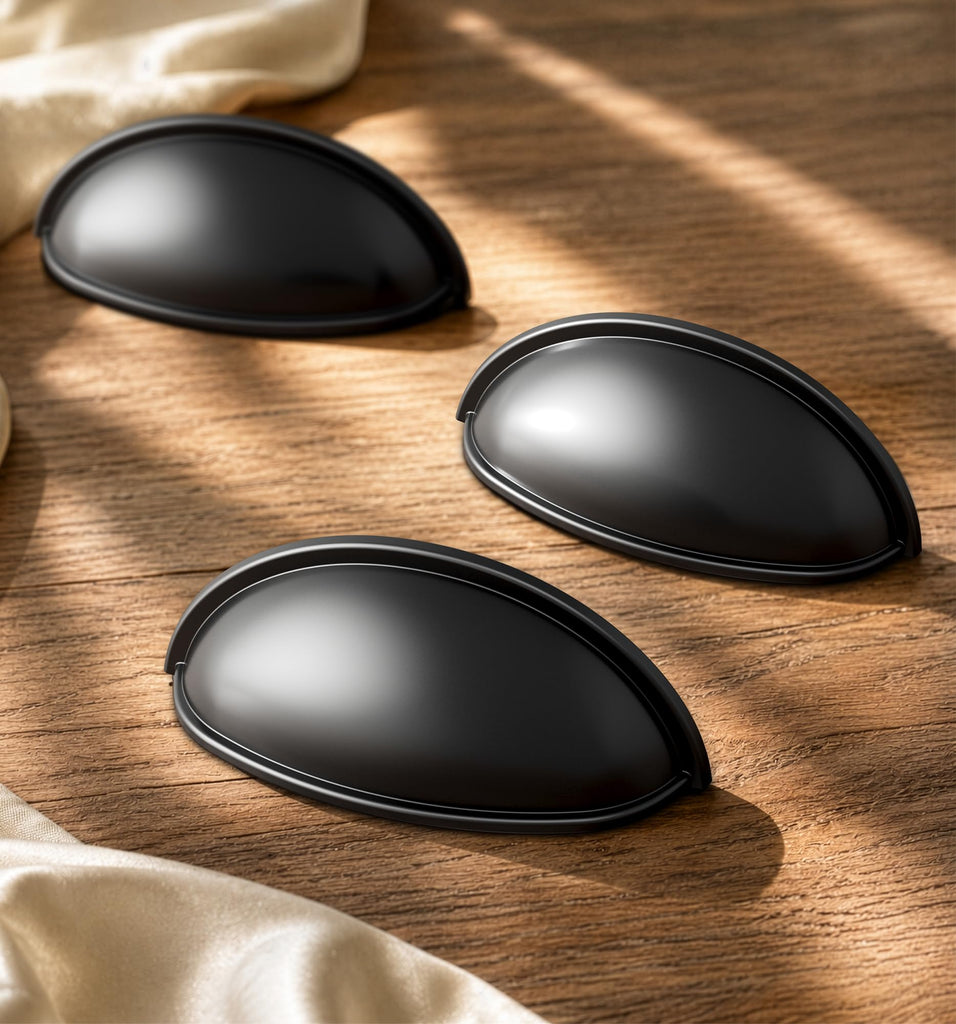 Drawer Pulls 10 Pack, 3 Inch Hole Center Cup Pulls, Matte Black