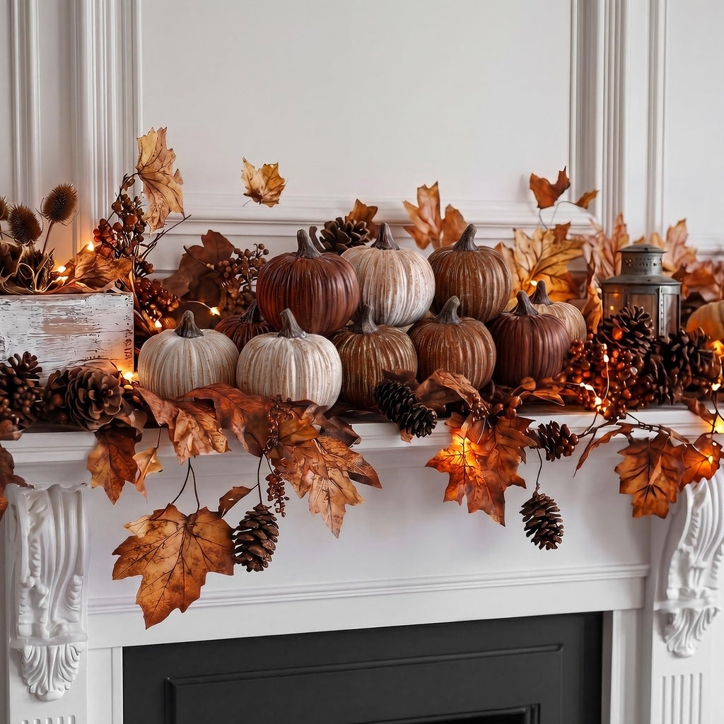 12 Pcs Brown Rustic Fall Pumpkin Decor Resin Pumpkins for Thanksgiving Decorations Farmhouse Decorative Pumpkins