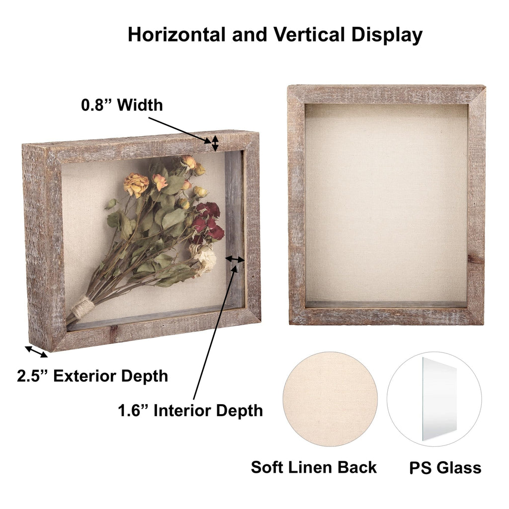 Shadow Box Rustic Picture Frame 16x20 Natural Wood Display Case for Memorabilia, Awards, Medals, Photos - Barnwood